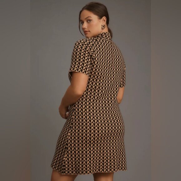 NWT Anthropologie 1X Plus Size The Nina Short-Sleeve Mock-Neck Mod Mini‎ Dress - Picture 7 of 12